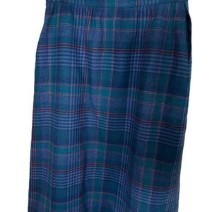 Vintage 70s Pendleton Long Blue Pleated
Plaid Skirt Size 12
Blue Wool